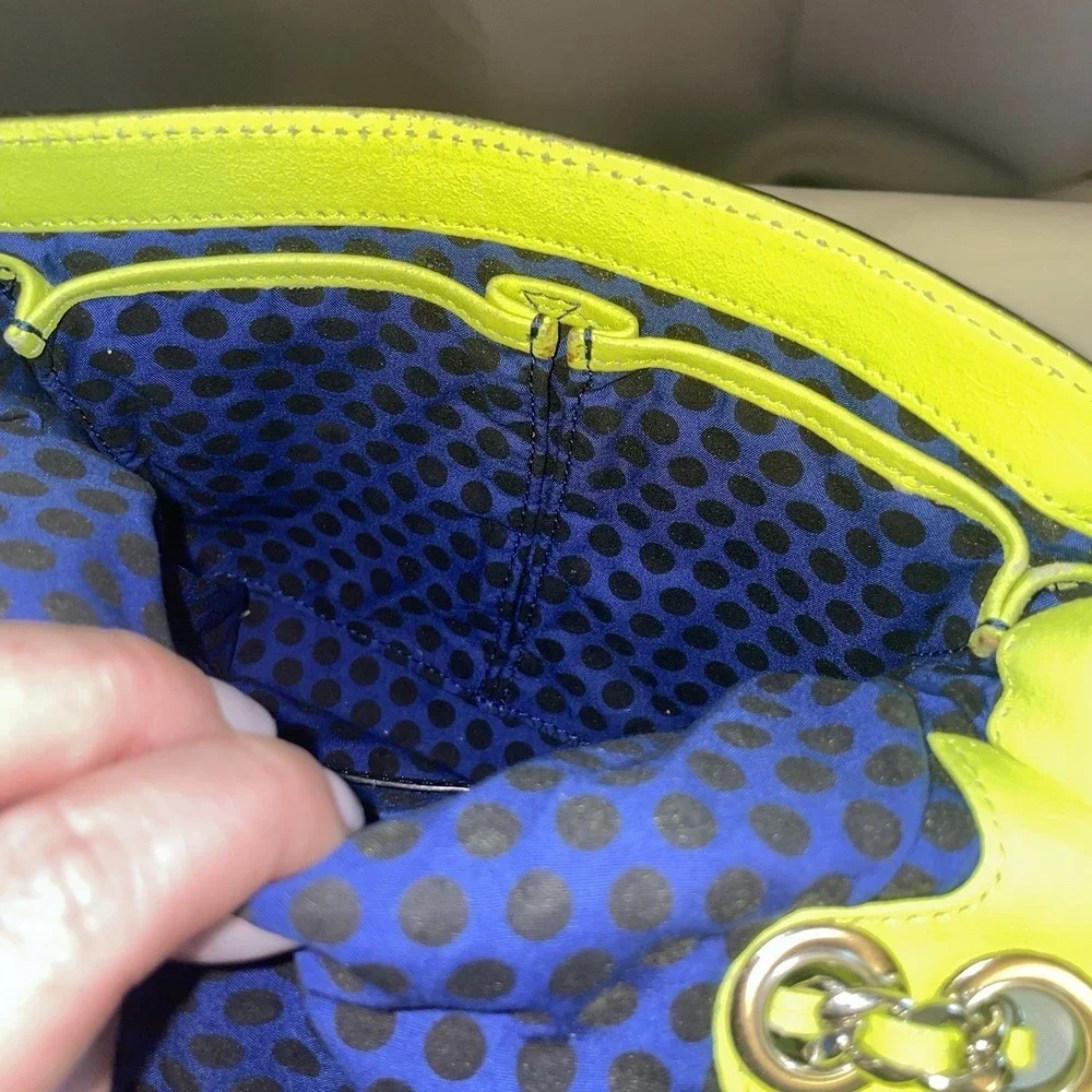 Rebecca Minkoff Bow Studded Shoulder Crossbody Bag Purse Neon Yellow Chain Strap